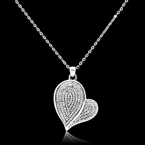 Rhodium 925 Sterling Silver Chain Pendant with AAA Grade CZ in Clear