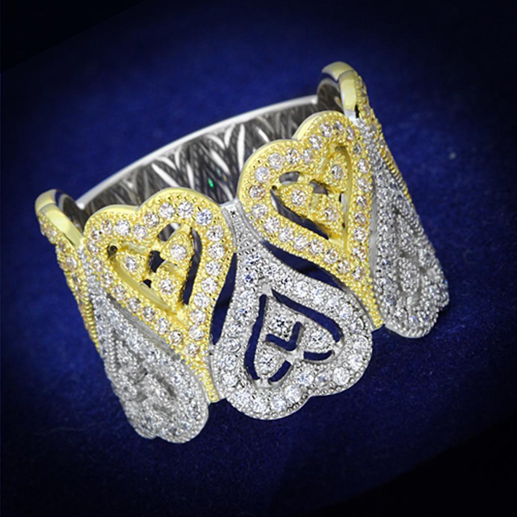 Gold+Rhodium 925 Sterling Silver Ring with AAA Grade CZ in Champagne