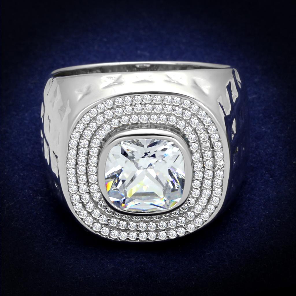 Rhodium 925 Sterling Silver Ring with AAA Grade CZ in Clear