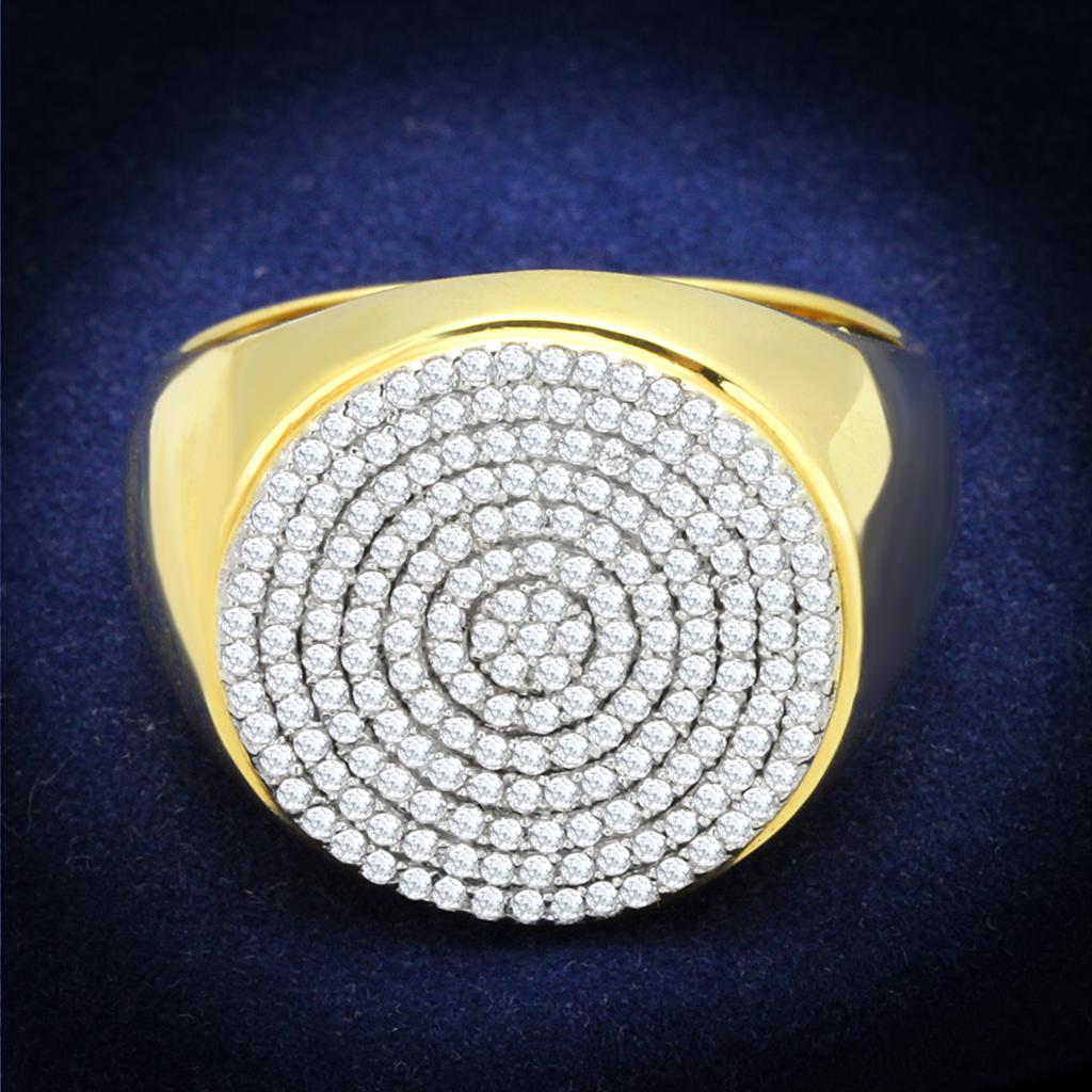 Gold+Rhodium 925 Sterling Silver Ring with AAA Grade CZ in Clear