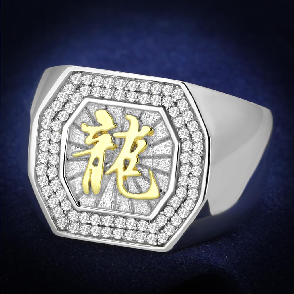 Reverse Two-Tone 925 Sterling Silver Ring with AAA Grade CZ in Clear