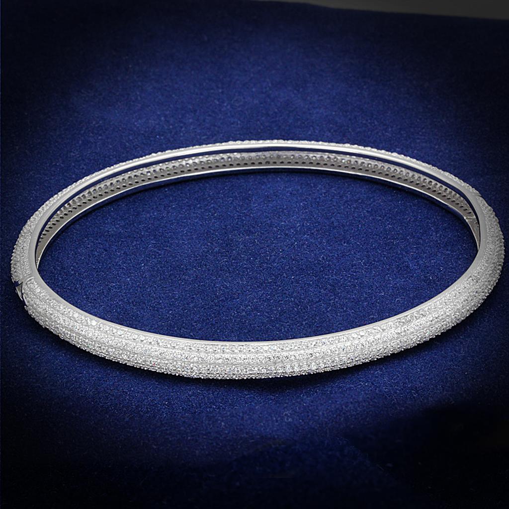 Rhodium 925 Sterling Silver Bangle with AAA Grade CZ in Clear