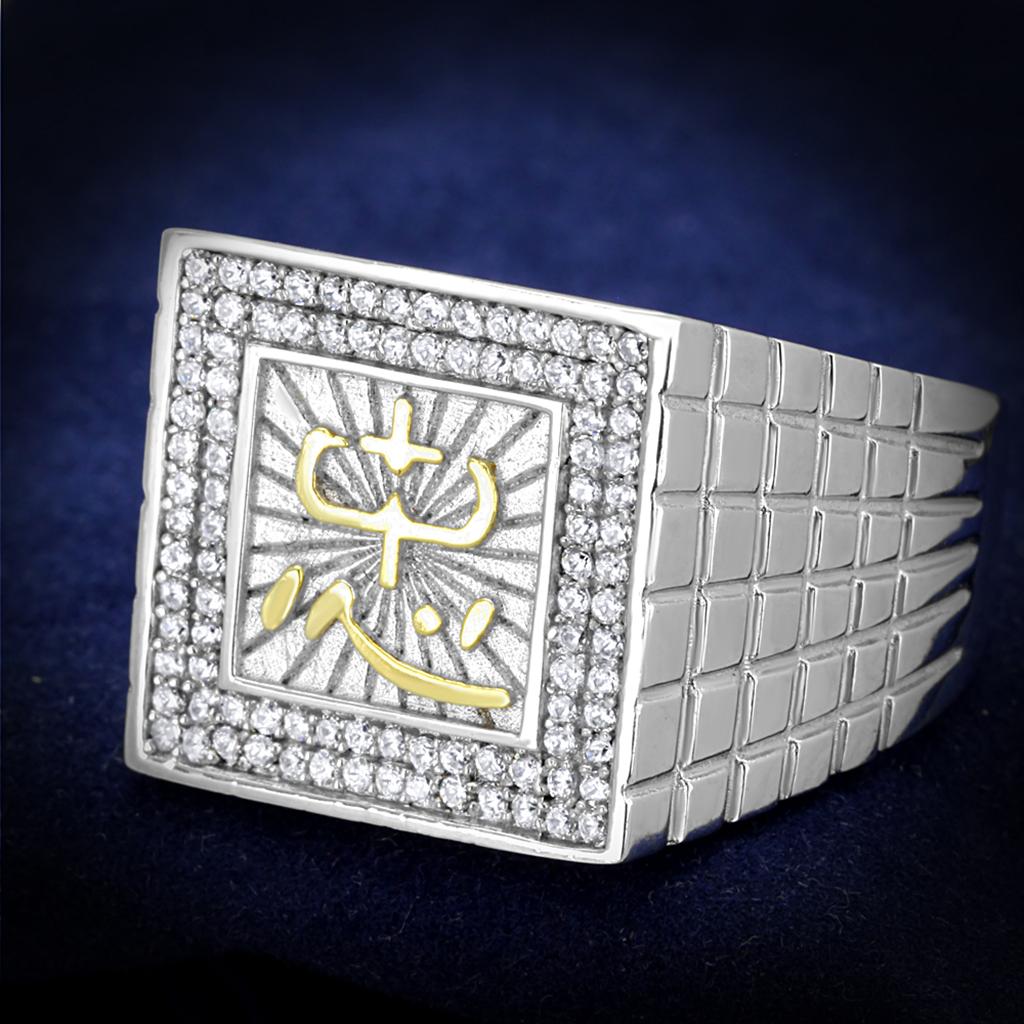 Gold+Rhodium 925 Sterling Silver Ring with AAA Grade CZ in Clear