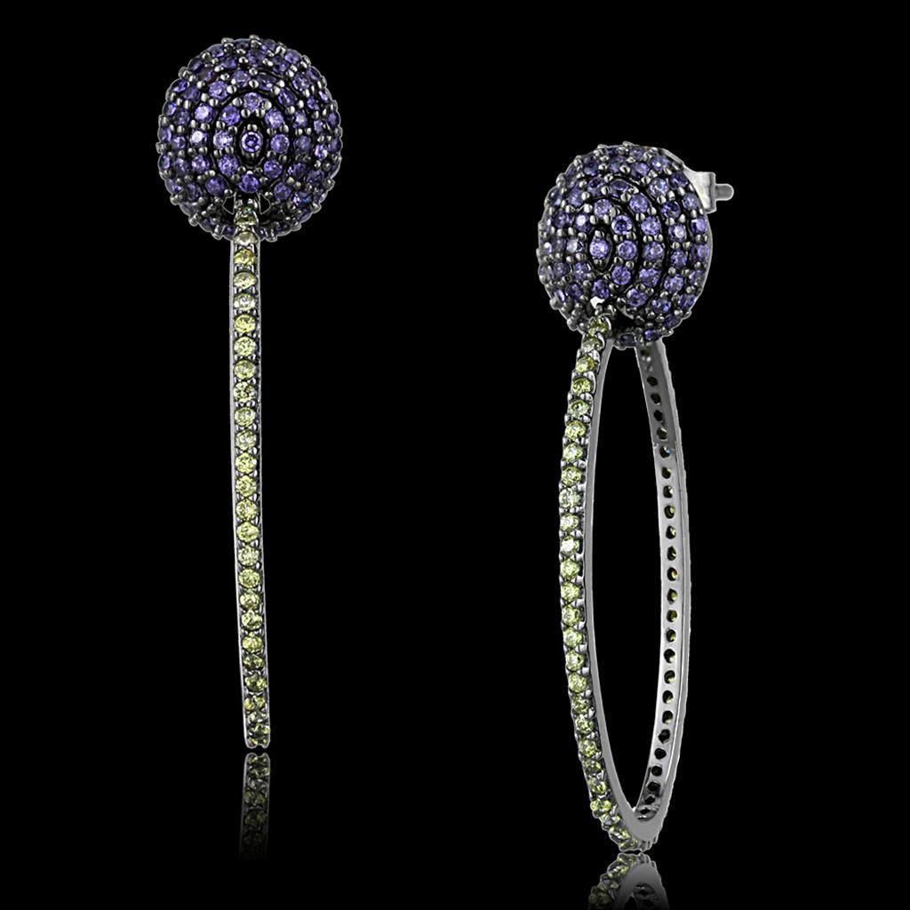 Ruthenium 925 Sterling Silver Earrings with AAA Grade CZ in Multi Color