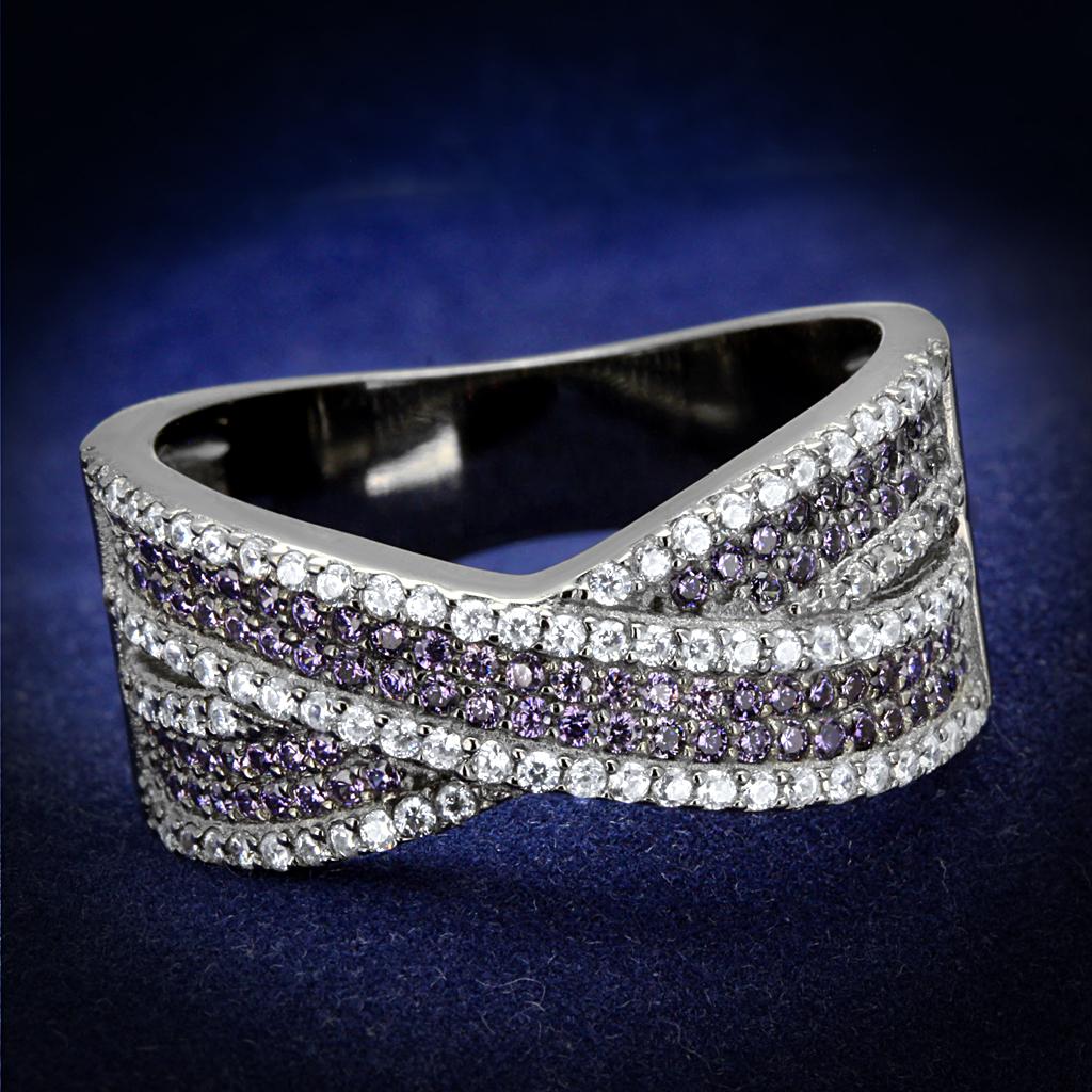 Ruthenium 925 Sterling Silver Ring with AAA Grade CZ in Amethyst